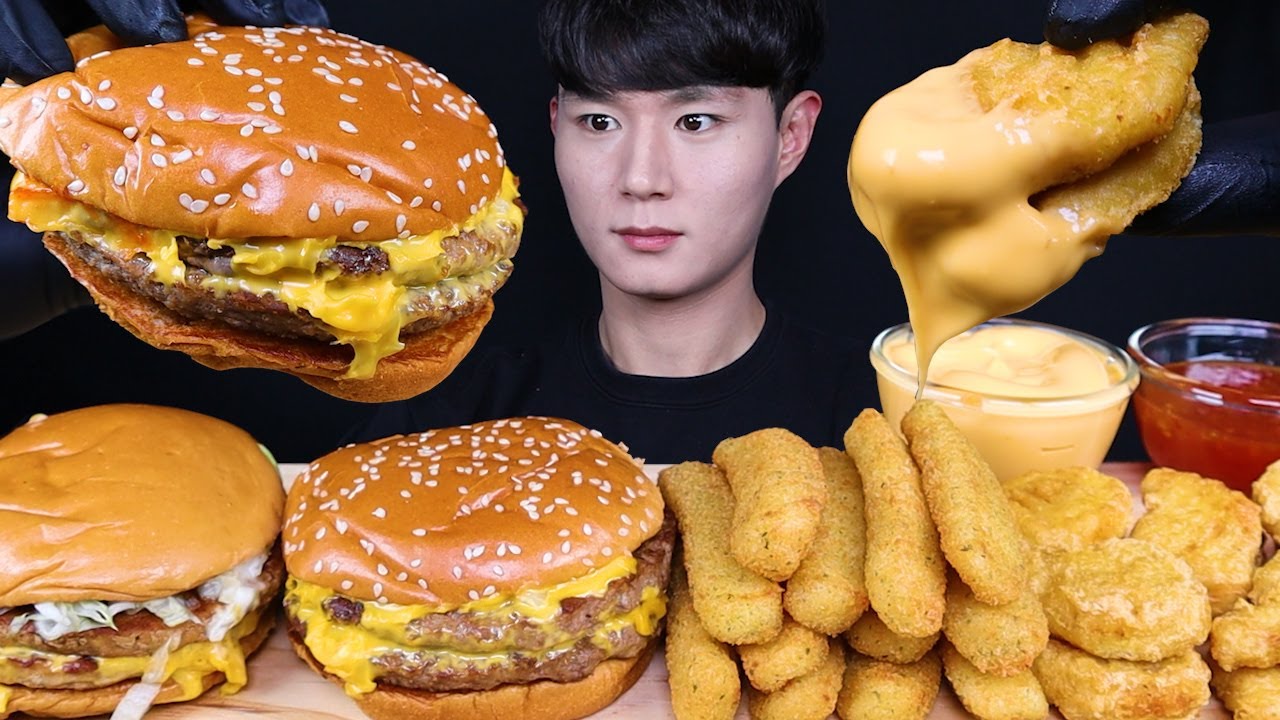 더블치즈버거 치즈스틱 치킨너겟 먹방ASMR MUKBANG CHEESEBURGER & CHICKEN NUGGET & CHEESE STICK ハンバーガー eating sounds