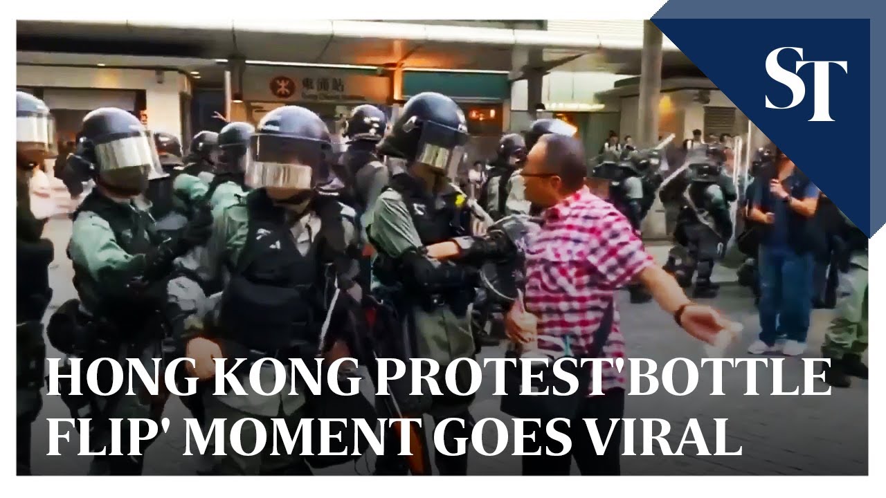 Hong Kong protest 'bottle flip' moment goes viral | The Straits Times