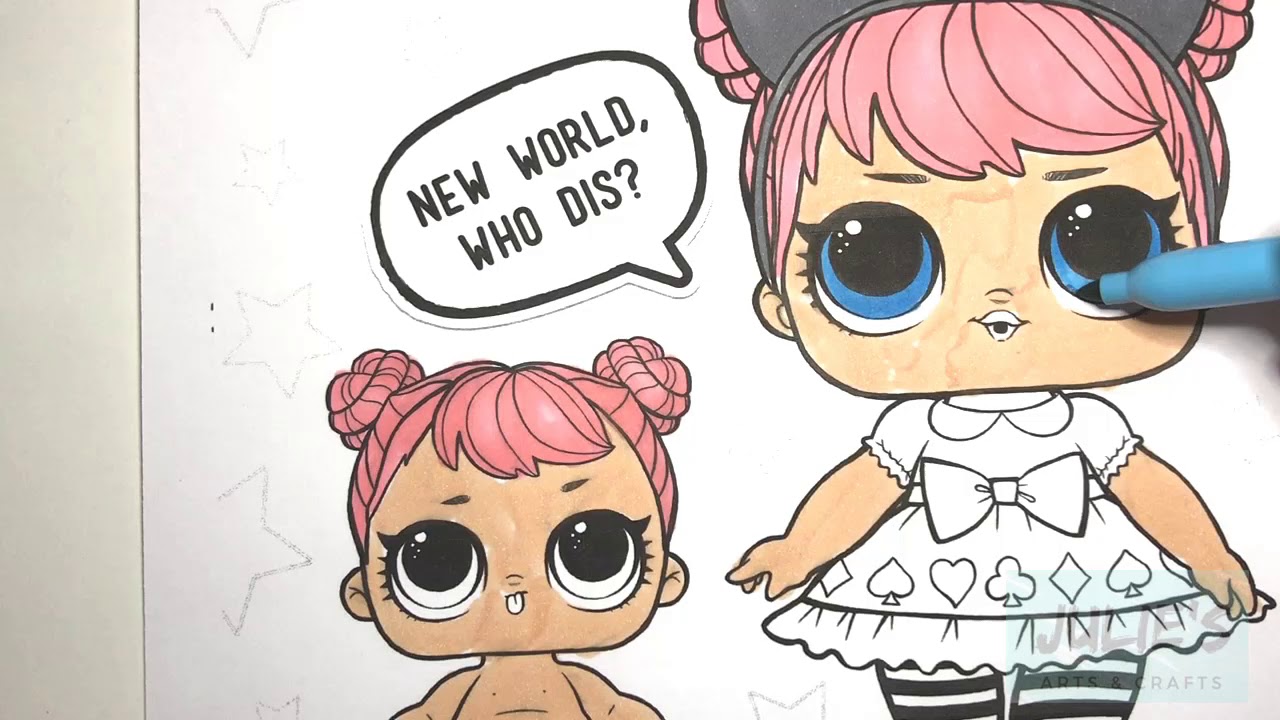 Coloring LOL Surprise Dolls Curious Q.T. and Lil Sis Coloring Book Page Colored Pens