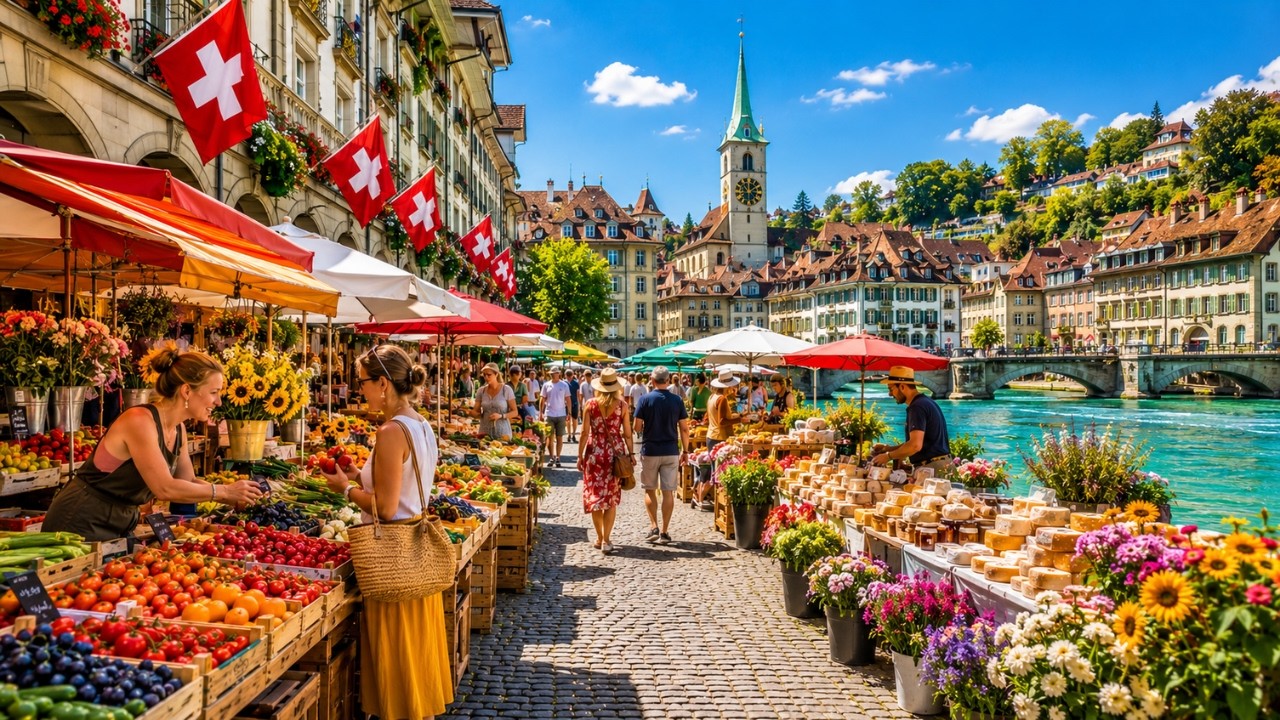 Bern Switzerland 🇨🇭 Summer Morning Market in the Historic Old Town