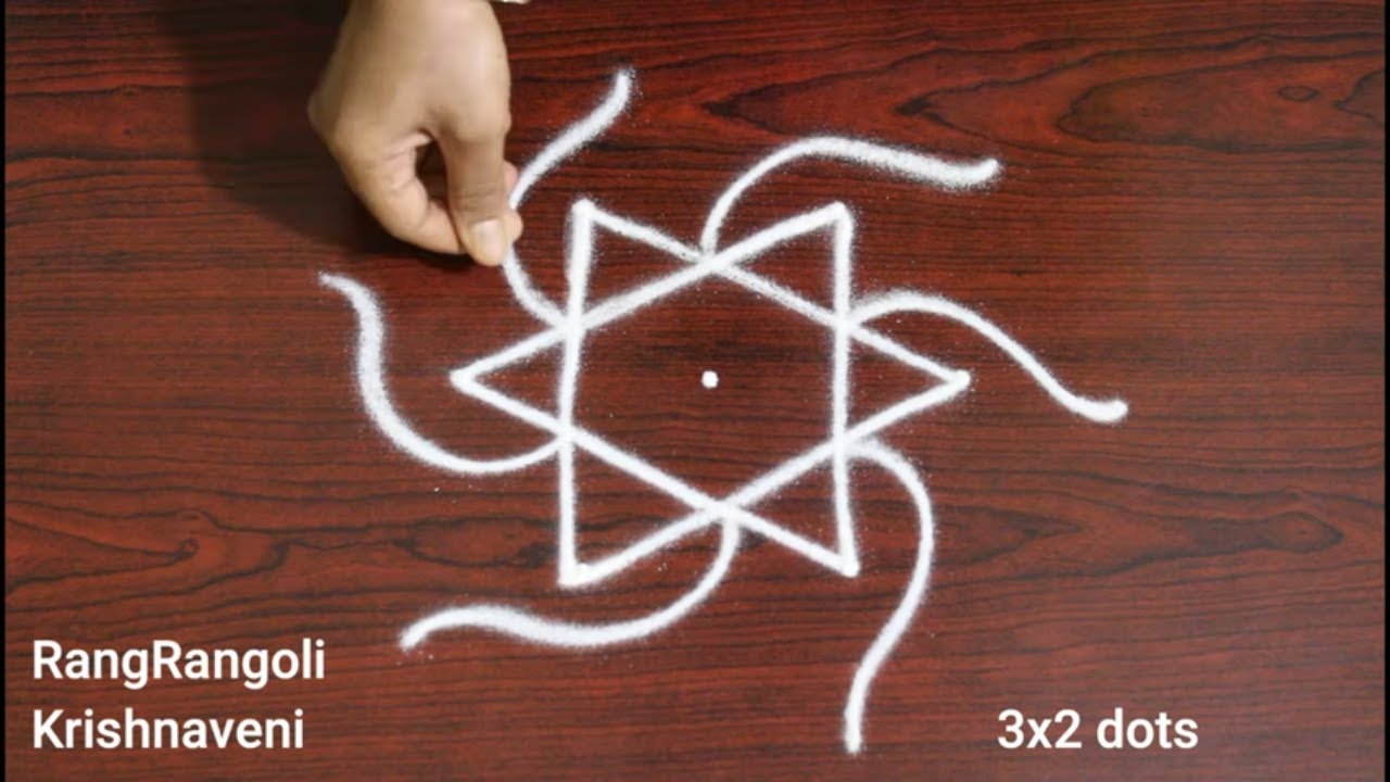 Simple Daily Kolam🍀3x2 dots Easy Rangoli Designs🍀Small Muggulu🍀RangRangoli Krishnaveni