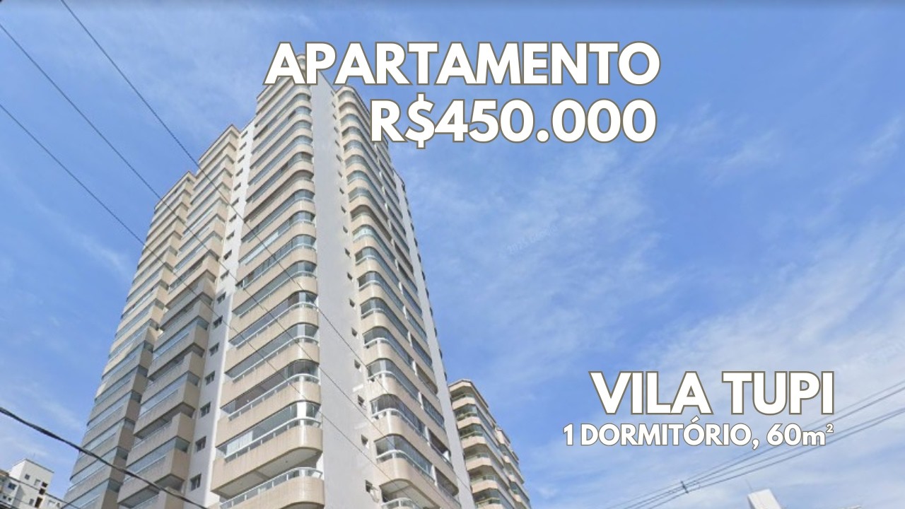 🌊Apartamento semi-mobiliado, 1 dormitório à venda no bairro Vila Tupi em Praia Grande-SP! R$450.000