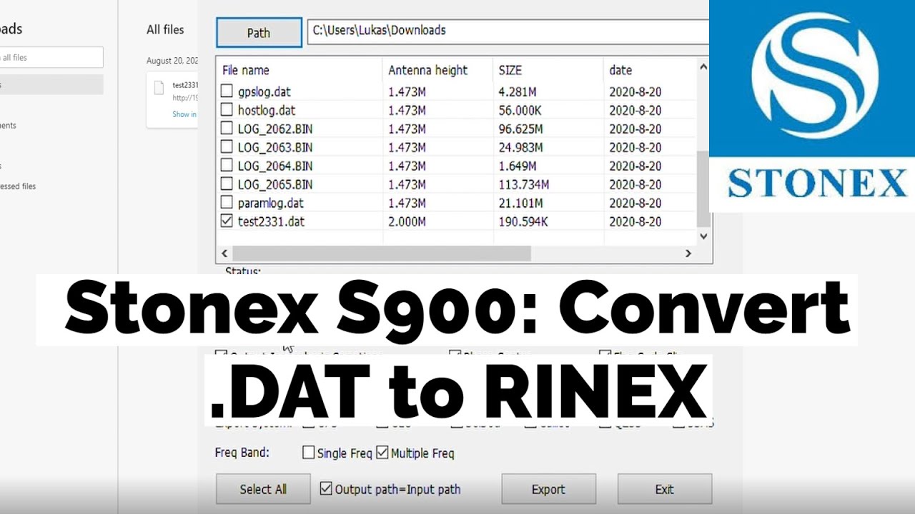 Stonex S900: Convert DAT file to RINEX