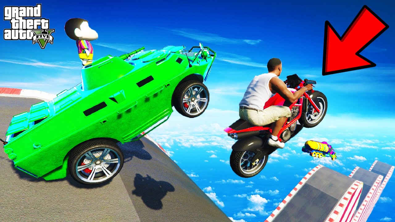 FRANKLIN TRIED IMPOSSIBLE BUMPY ROAD TO HEAVEN RAMP CHALLENGE CARS BIKES GTA 5  | SHINCHAN and CHOP