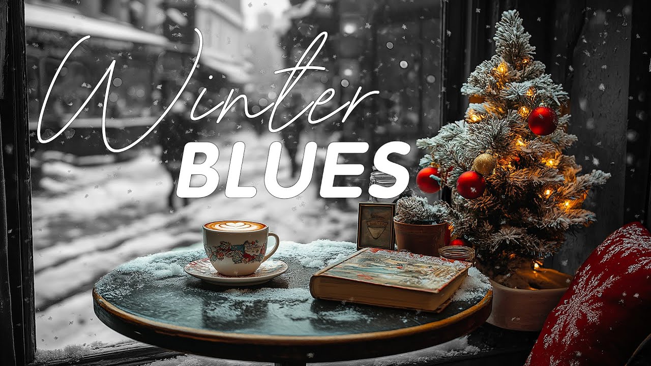 Cozy Winter Blues ☕ Soulful Coffee Shop Ambience with Relaxing Blues Tunes in Snowy Street