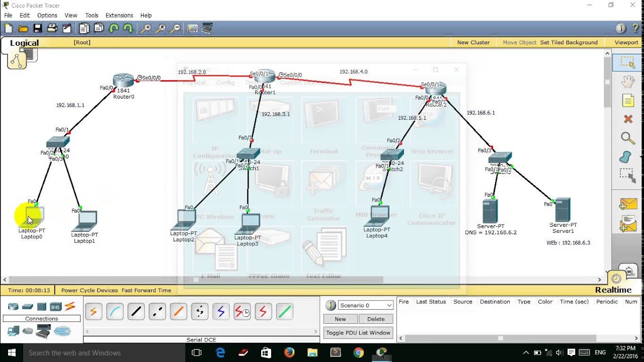 Connecting tree networks using the Cisco 2811 (Cisco Packet Tracer)