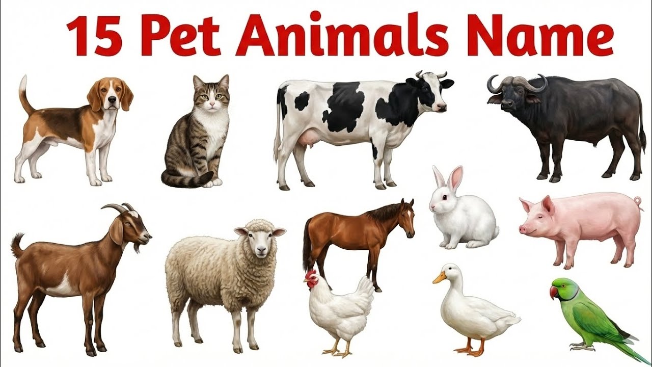 पालतू जानवरों के नाम | Pet Animals Name for Kids | Learn 15 Domestic Animals |Animals Video For Kids