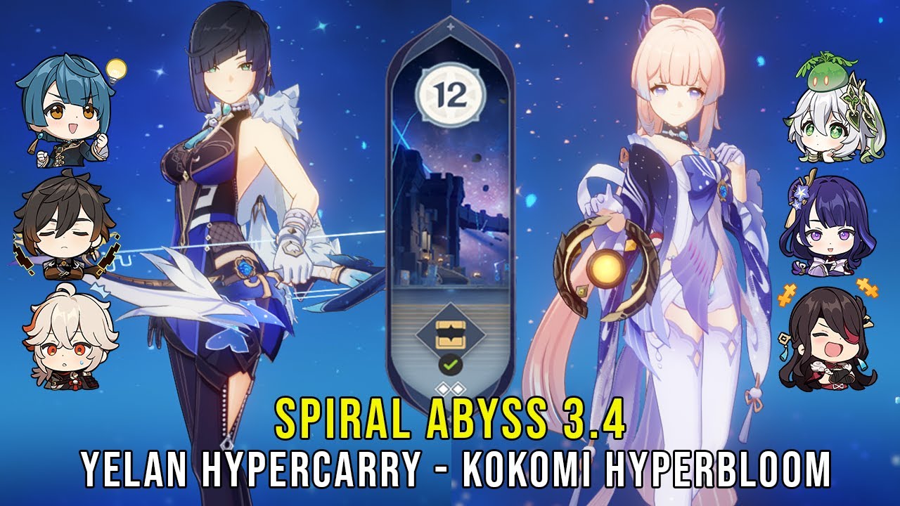 C1 Yelan Hypercarry and C0 Kokomi Hyperbloom - Genshin Impact Abyss 3.4 - Floor 12 9 Stars