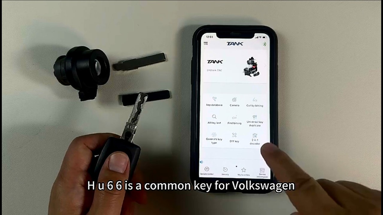 How to Cut VW HU66 Key with 2M2 Tank 2 Pro by bitting- OBDII365