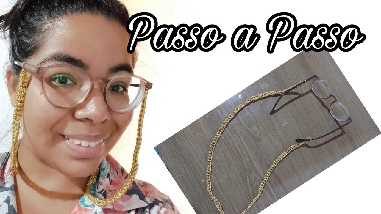 corrente fio náutico DE CROCHE PARA ÓCULOS passo a passo// alça para bolsa  #tunisiano