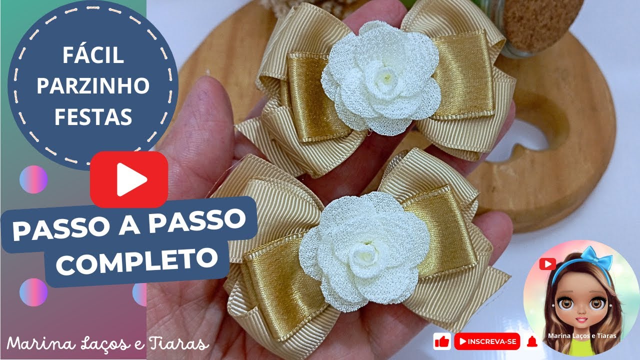 Passo a Passo de Par de Laços Festas Rápido fita 5 Iniciantes #comofazerlacos #pap #diy #laco #laço
