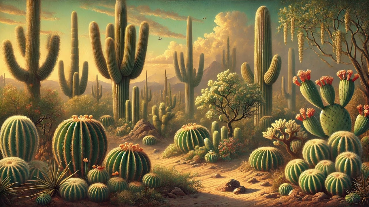 🌵 Golden Desert Garden – TV Backdrop | Cactus Landscape Oil Painting | Southwestern Art 🌅 4K