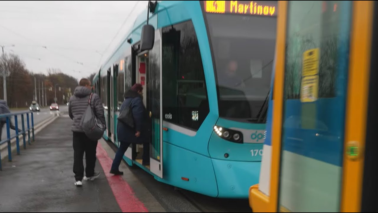 Czech Republic, Ostrava, tram 4 ride from Nová Ves vodárna to Martinov