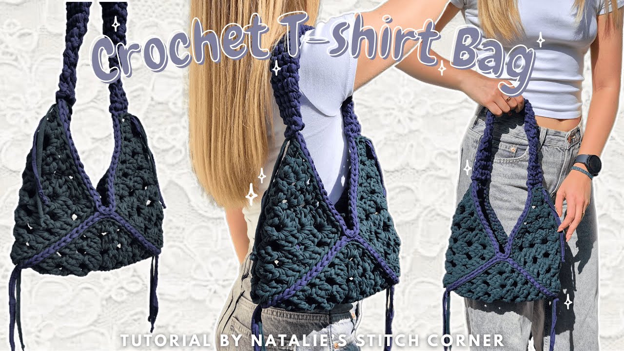 ⟡ crochet t-shirt bag tutorial | granny square walkthrough | viral pinterest bag ⟡