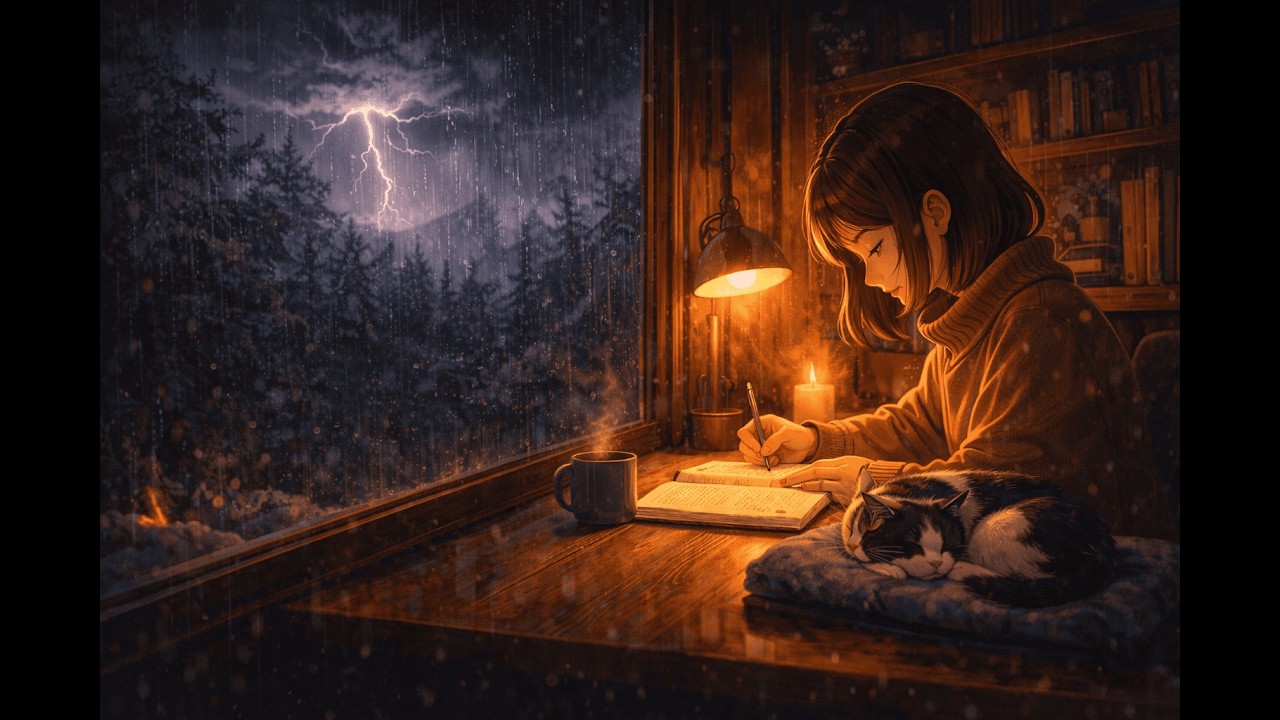 Quiet Desk ☔ Thunder Rain Lofi for Studying, Writing & Late Nights