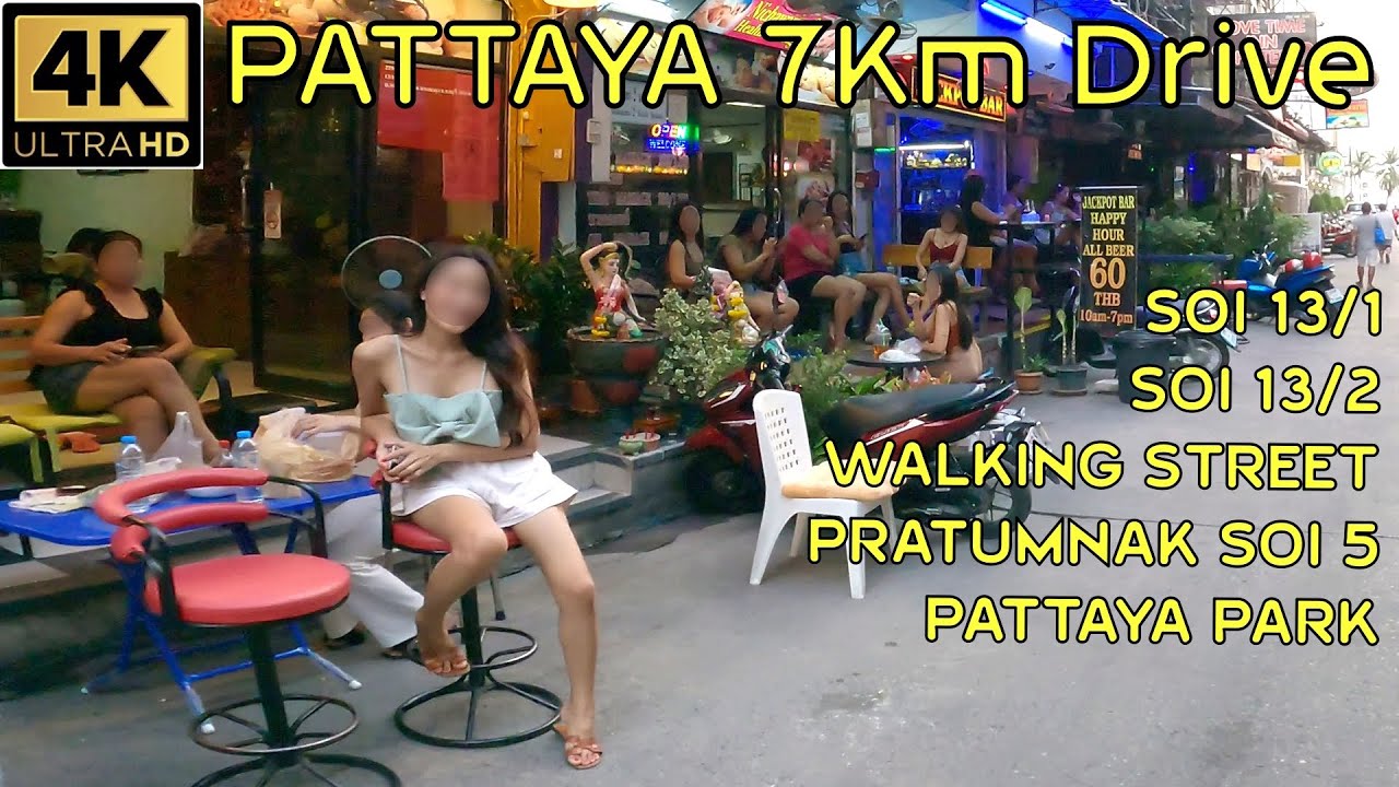 Pattaya 7Km Evening Drive Thru Soi 13/1 13/2 Walking Street Pratumnak Pattaya Park May 2023 Thailand