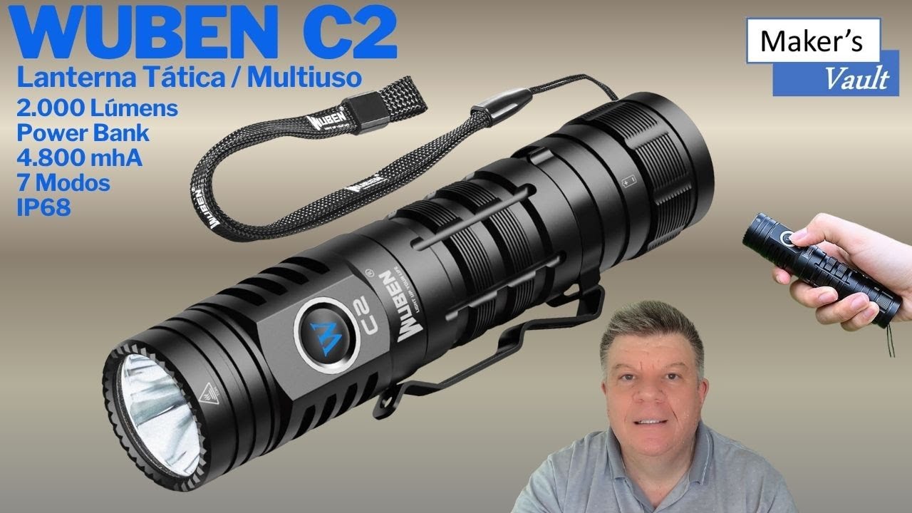 Wuben C2: Lanterna Multiuso 2.000 Lúmens, Power Bank Recarregável e IP68