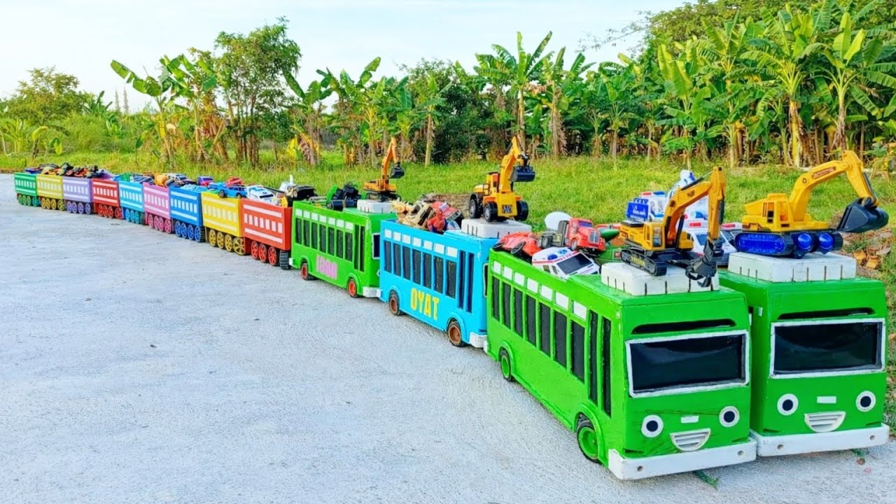 Mantap‼️Mobil Truk Oleng Panjang Bongkar Mainan Mobil Mobilan, Truk Mixer, Bus Tayo, Mobil Balap