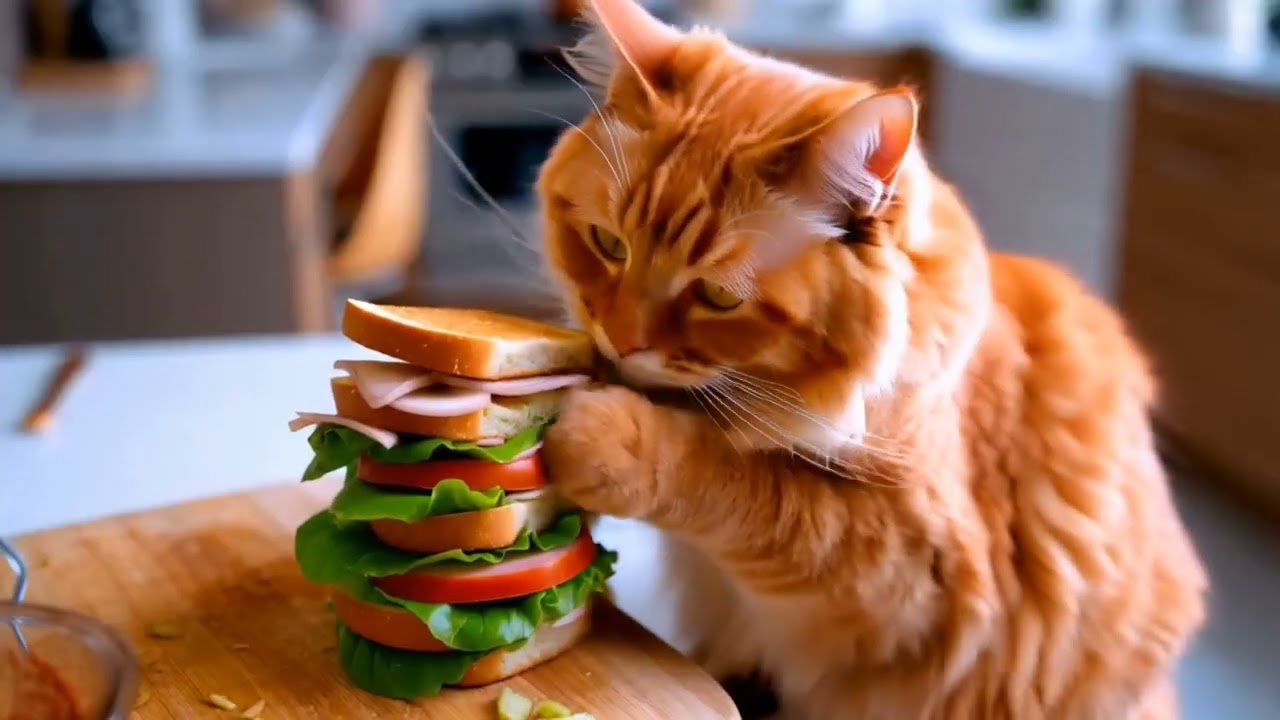Orange cat cooking Pizza