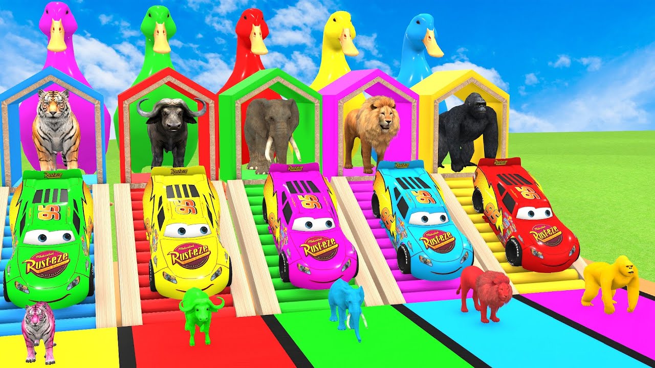 Fun Animal Long Slide 🛝 | Cow Elephant Gorilla Hippo