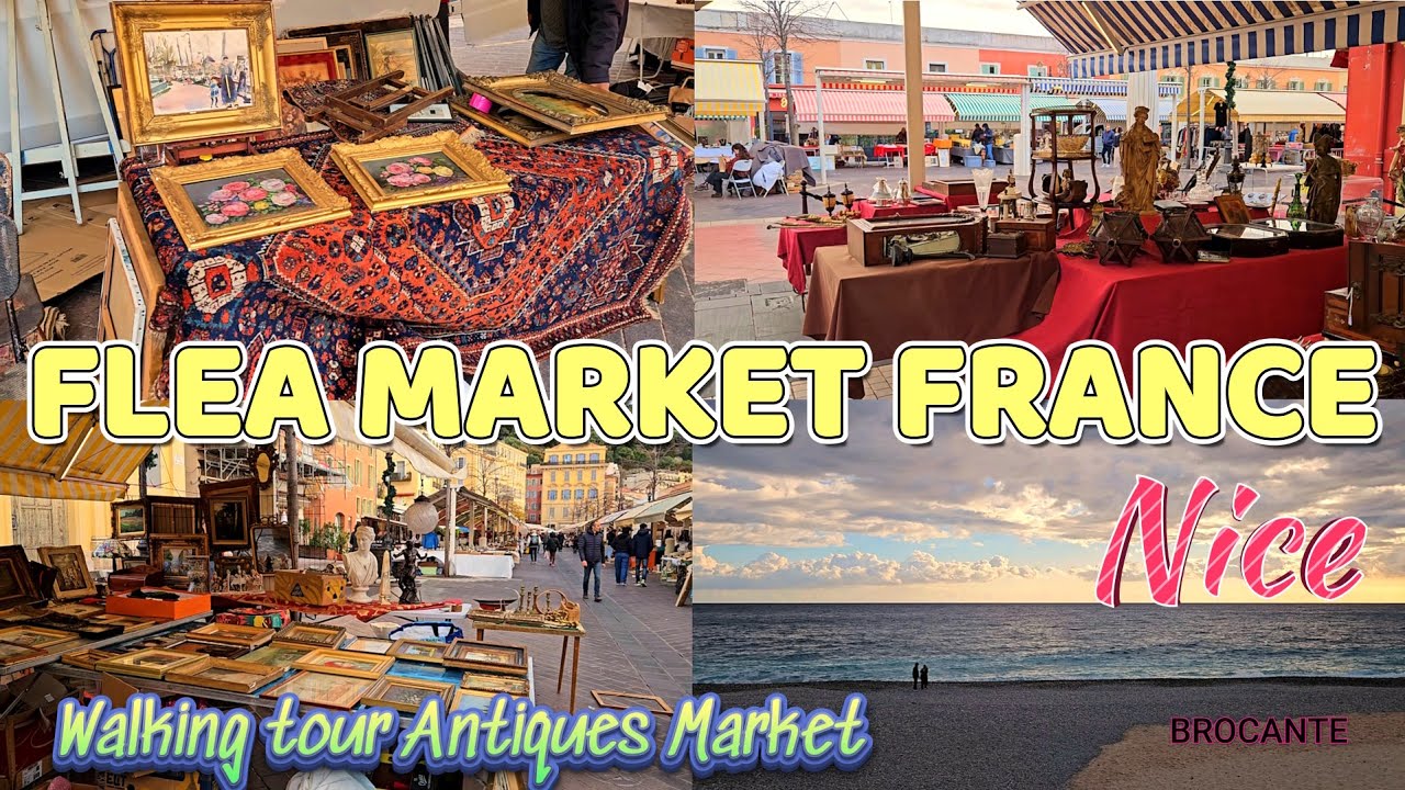 [4K] Walking tour Antiques Market in Nice France 🇫🇷 🌴 Glamour & Mediterranean atmosphere FLEA MARKET