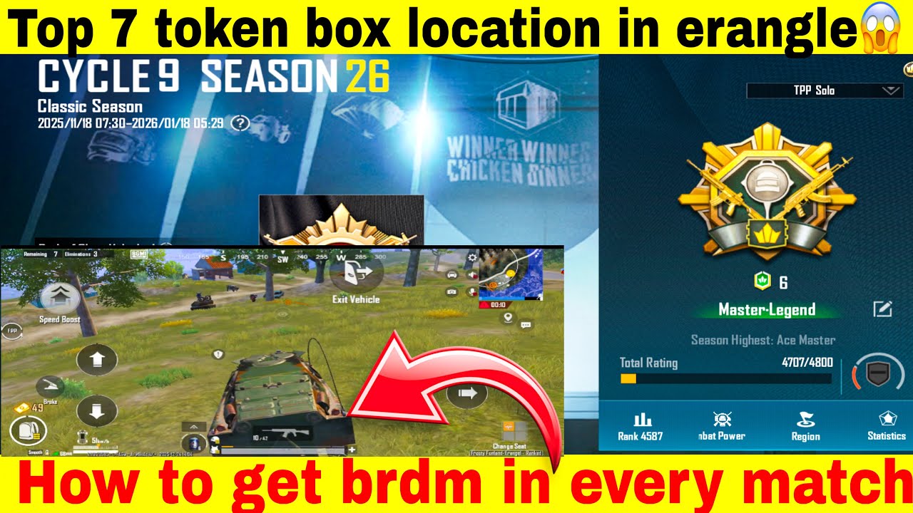 How to get brdm in every match!! Top 7 token create location in erangle!! Easy conqueror 🥰