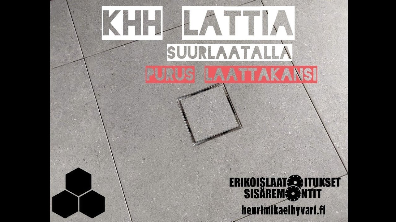 Kodinhoitohuoneen lattian laatoitus 60x60 laatalla. 60x60 floor tile installation using purus square