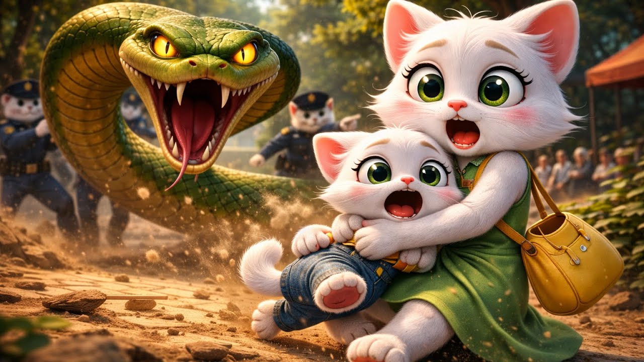 😱 Brave Mama Cat Saves Her Baby from Giant Snake! 🐍💔 | Emotional Cat Story | CatToon Stories