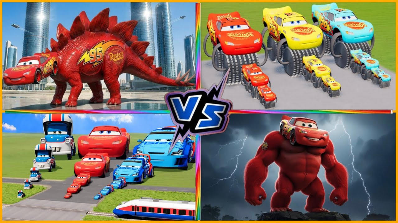 McQueen VS Giant Creatures 🚗🦍🦖 Crazy battle! 😎