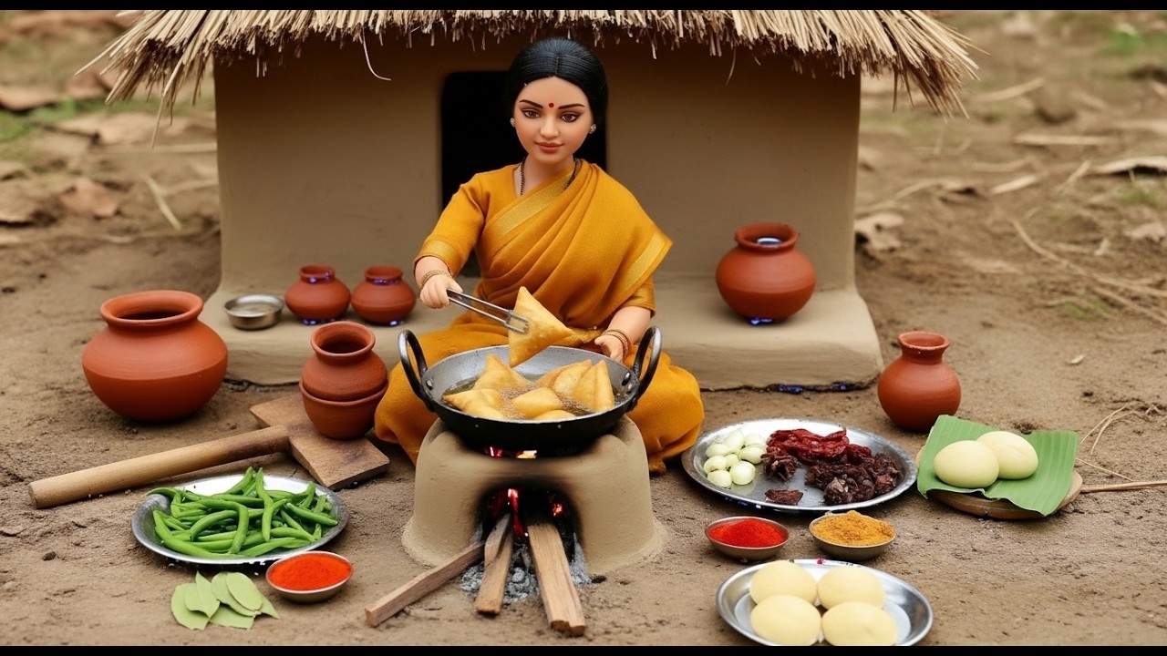 Miniature Doll Singara Cooking ASMR | Tiny Indian Village Kitchen Evening Snack Story