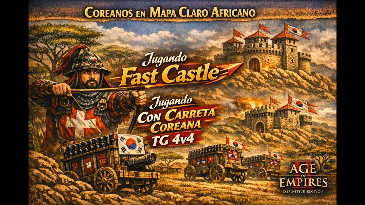 Age Of Empires 2 Multiplayer Gameplay Partida Ranked 4v4 Mapa Claro Africano jugar ganar con Coreano