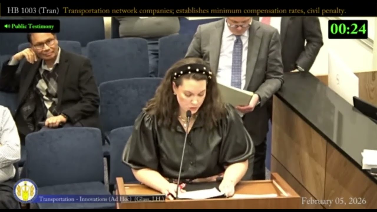 Testimony to VA Lawmakers: Oppose Rideshare Minimum Compensation Mandates (HB1003)