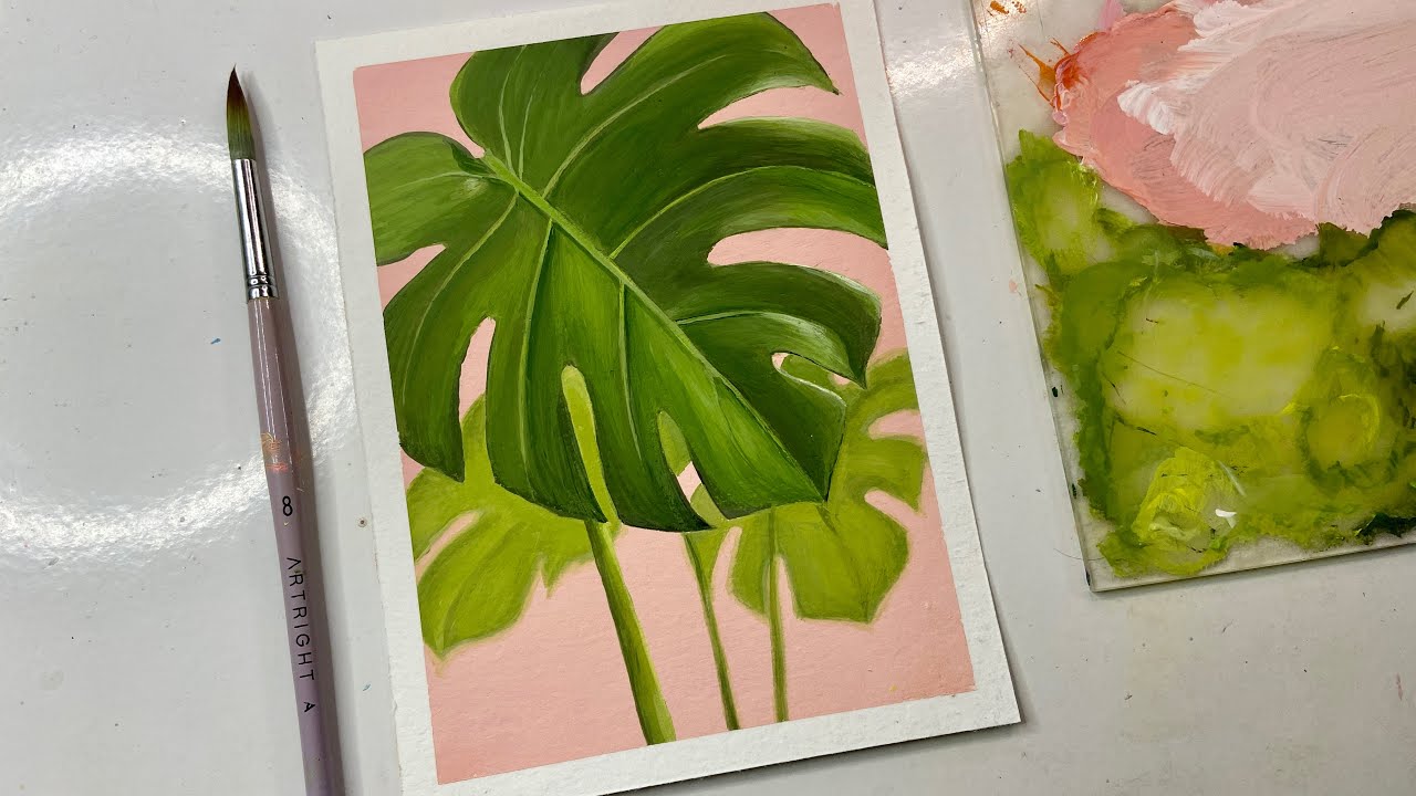 Monstera plant painting/Gouache painting tutorial/ step by step painting
