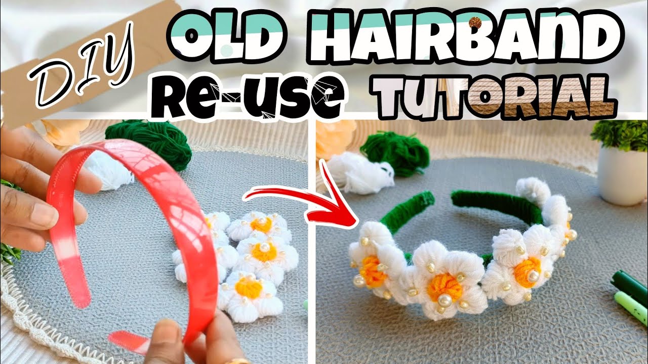 Easy✅ DIY Hairband Making Tutorial/Recycling Old Headband/কুরুশ-কাটা ছাড়া Crochet Headband Making🤓