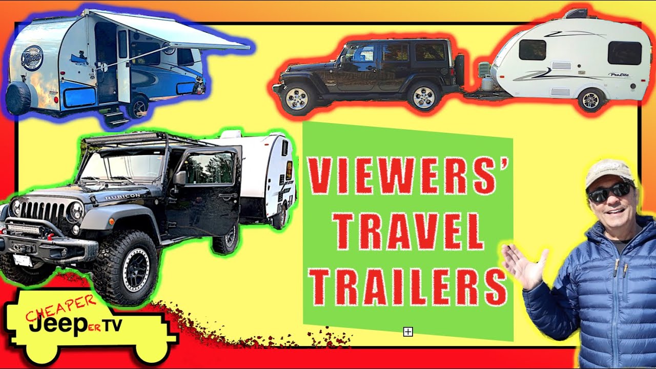 Туристические трейлеры зрителей, буксируемые их Jeep Wrangler