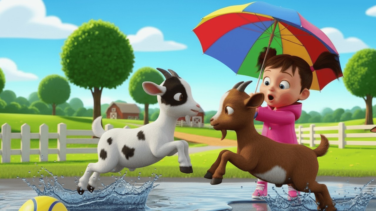 Rain Rain Go Away  | Babe Playing with Goats | Farm Animals Song | Kids Nursery Rhymes