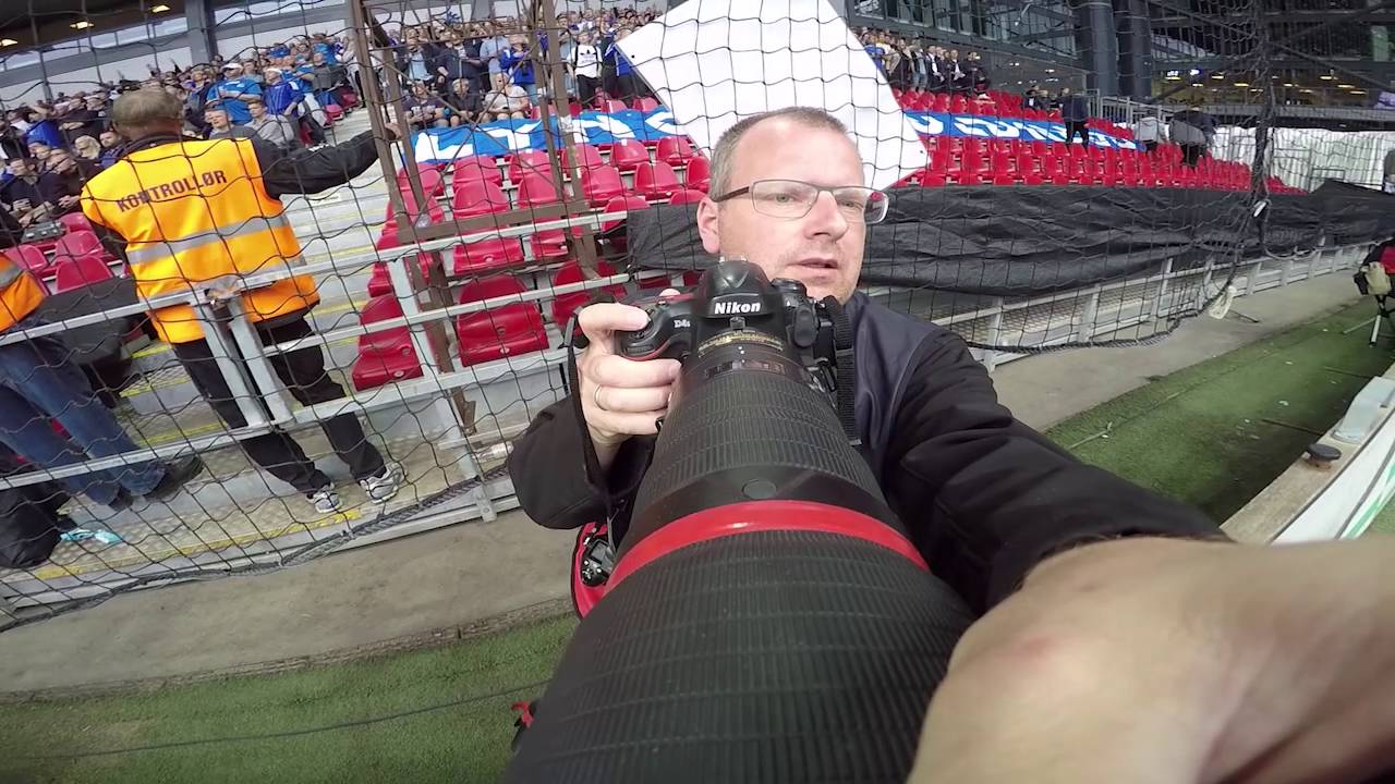 GoPro POV behind the scenes with football photographer at Danish Alka Superliga soccer match