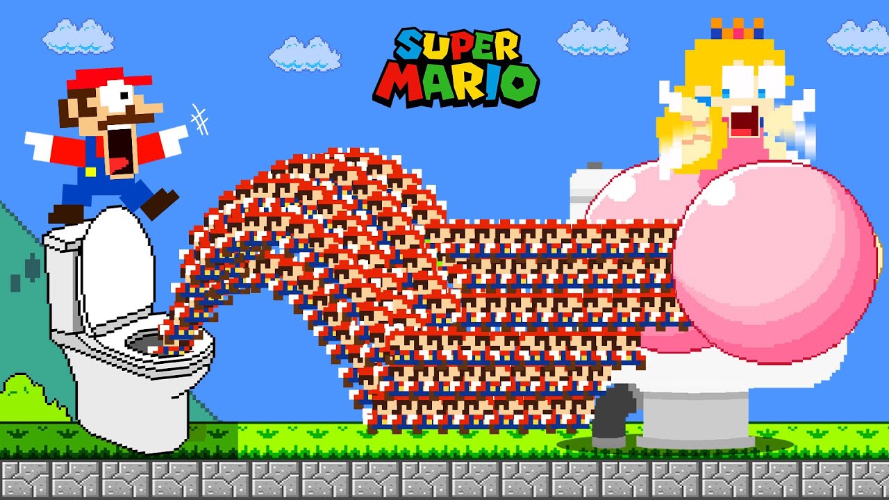 Super Mario Bros. but 999 Tiny Mario turn Peach Giant BUTT in Toilet Maze Challenge | Game Animation