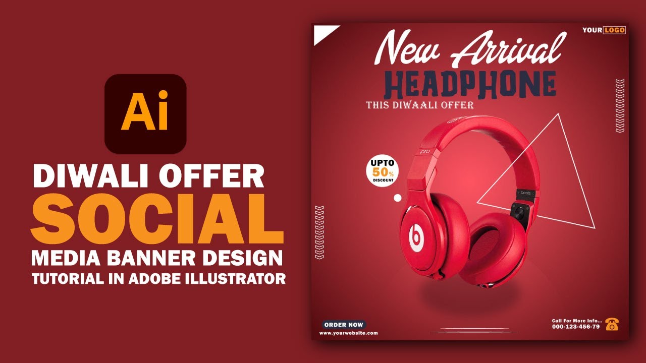 Adobe illustrator | Headphone | Social Media Banner  Design | Step-By-Step