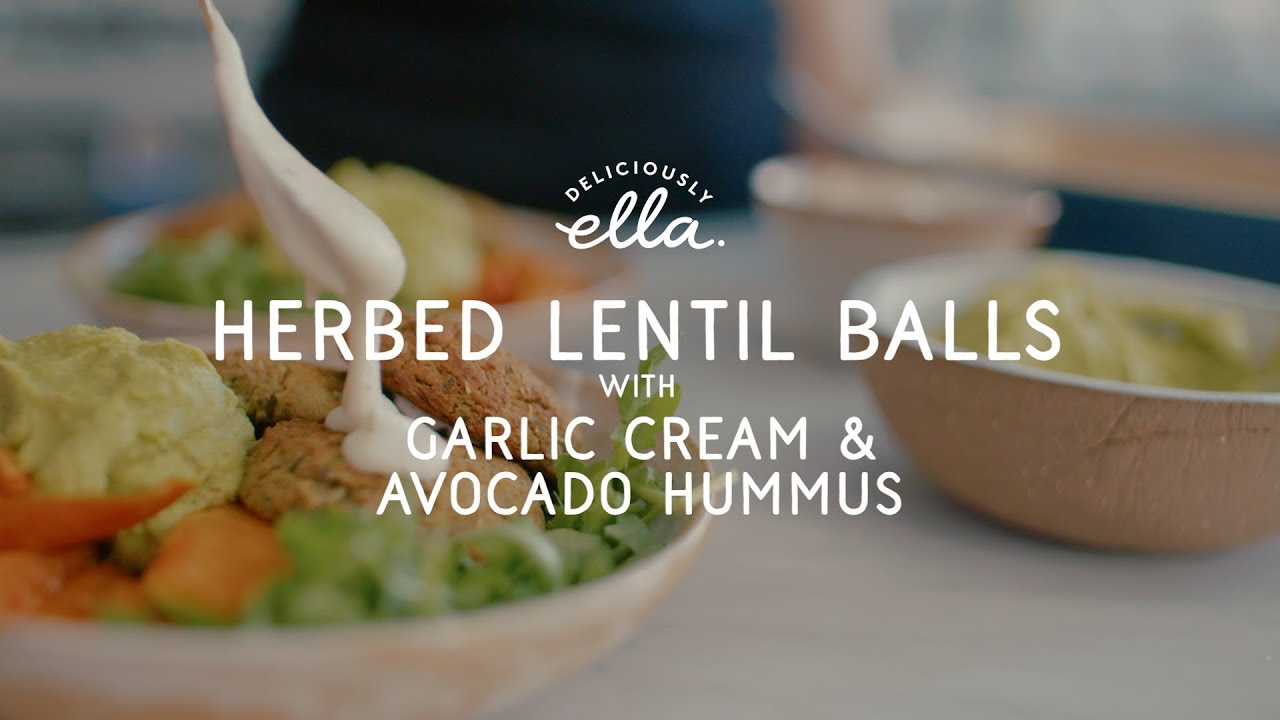 Herbed Lentil Balls & Avocado Hummus | Deliciously Ella | Vegan