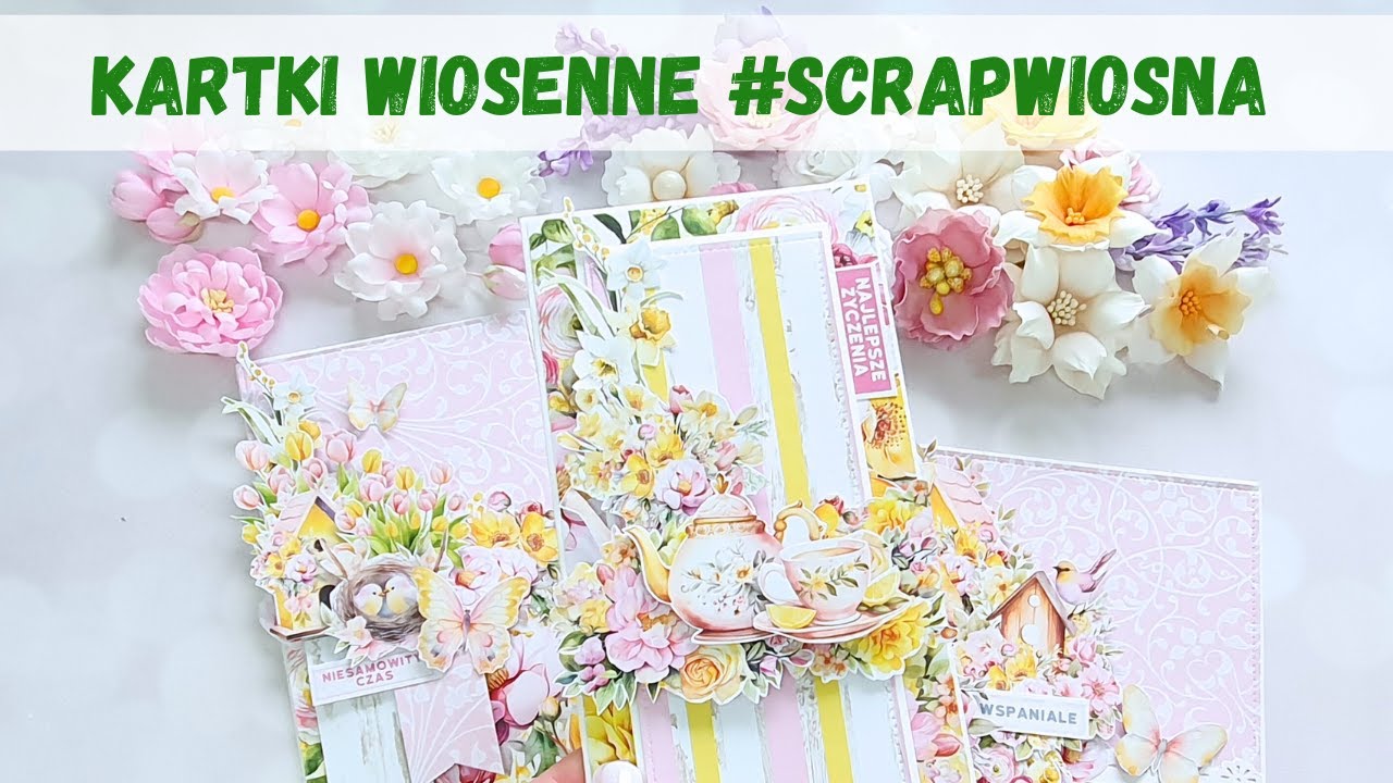 Zestaw kartek wiosennych. Wiosenne kartkowanie. Wielkanoc. #scrapwiosna Scrapbooking. Cardmaking.