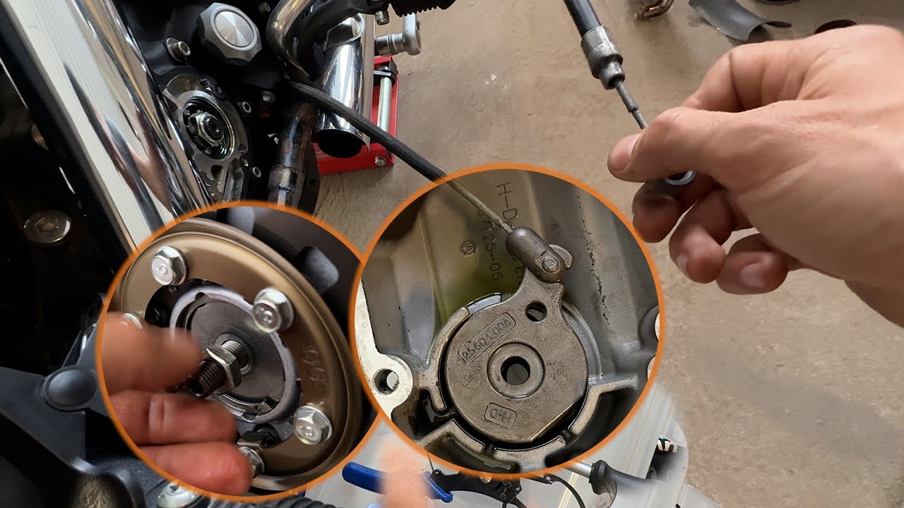 Harley Davidson Dyna провалилась ручка сцепления - замена тросика