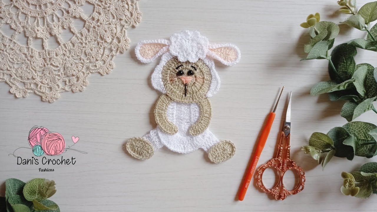 🐑teje tierna aplicación de ovejita sentada a crochet 🐑