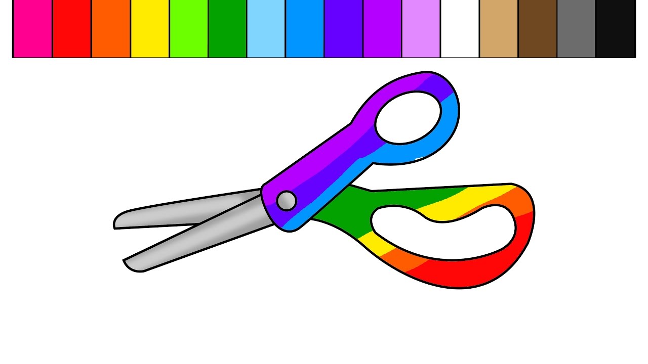 Learn Colors for Kids and Color Rainbow Scissors Coloring Page