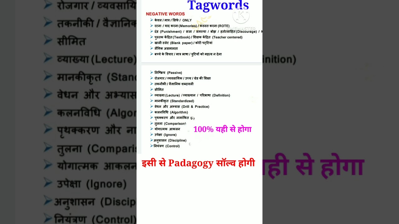 CTET Pedagogy ✅️की कुंजी | cdp tagwords | all tag words #tagwords #ctettagword