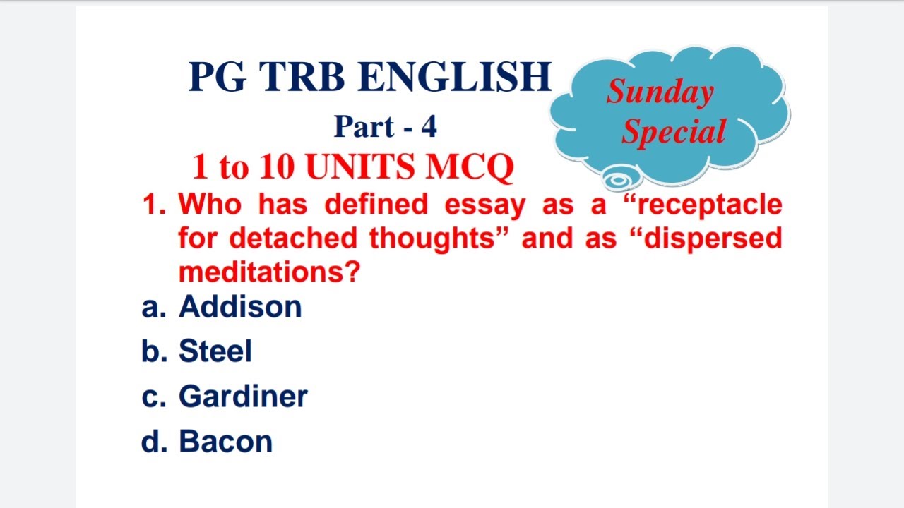 PG TRB ENGLISH 1 to 10 Units Important MCQ Part 4 Sunday Special Previous Question Paper also