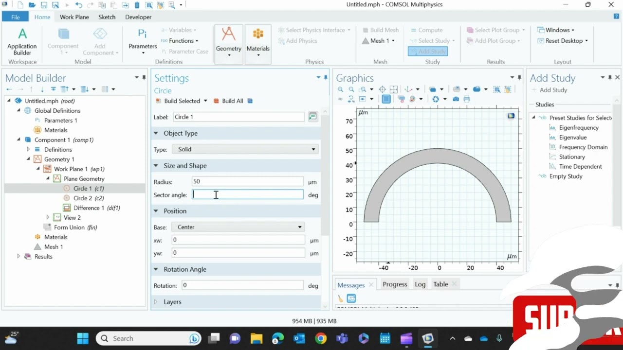 How to make Semicircle, Arc, Ring, Hollow cylinder Structures in Comsol Multiphysics