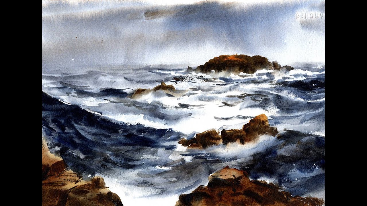 Paint A Stormy Ocean Seascape Scene In Watercolor