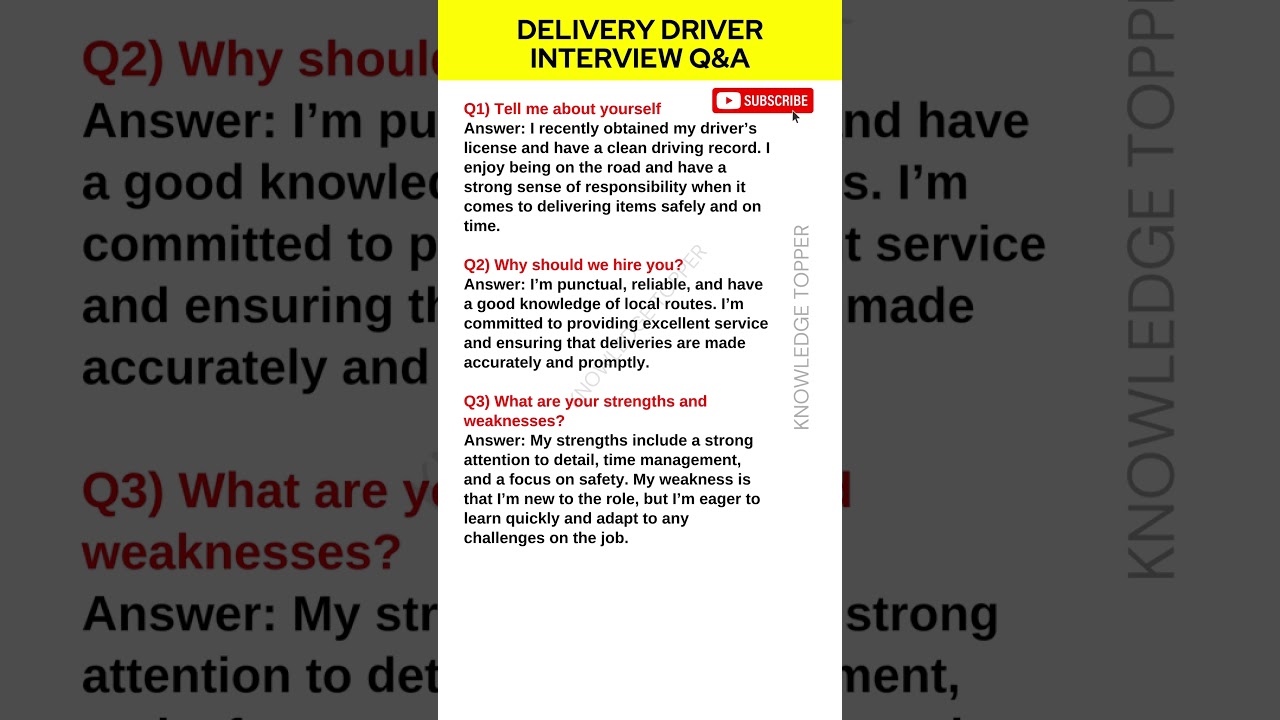 Delivery Driver Interview Questions and Answers | Delivery Boy Interview Questions and Answers