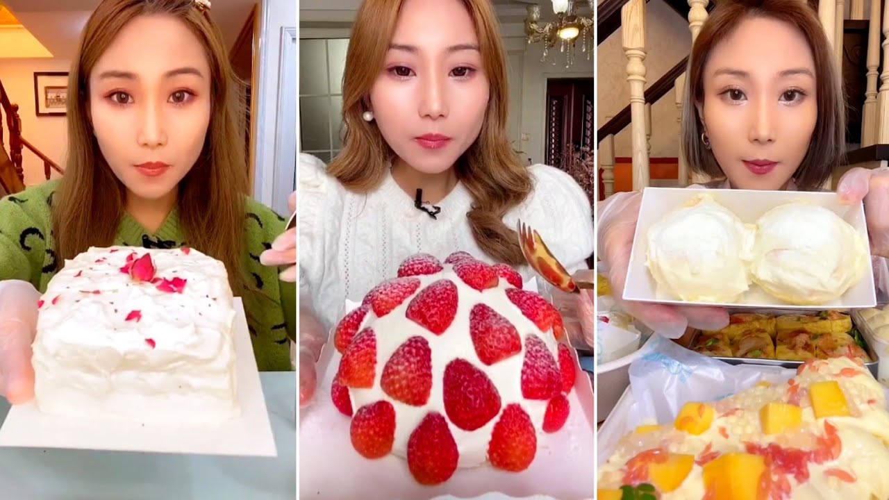 [ENG SUB]Strawberry Cheese Mousse,Tiger skin roll,Pomegranate Tiramisu디저트 먹방 デザートモクバン ของหวาน มุกบัง